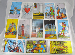 Rider-Waite drawing by Pamela Colman Smith reflects groundbreaking tarot design.