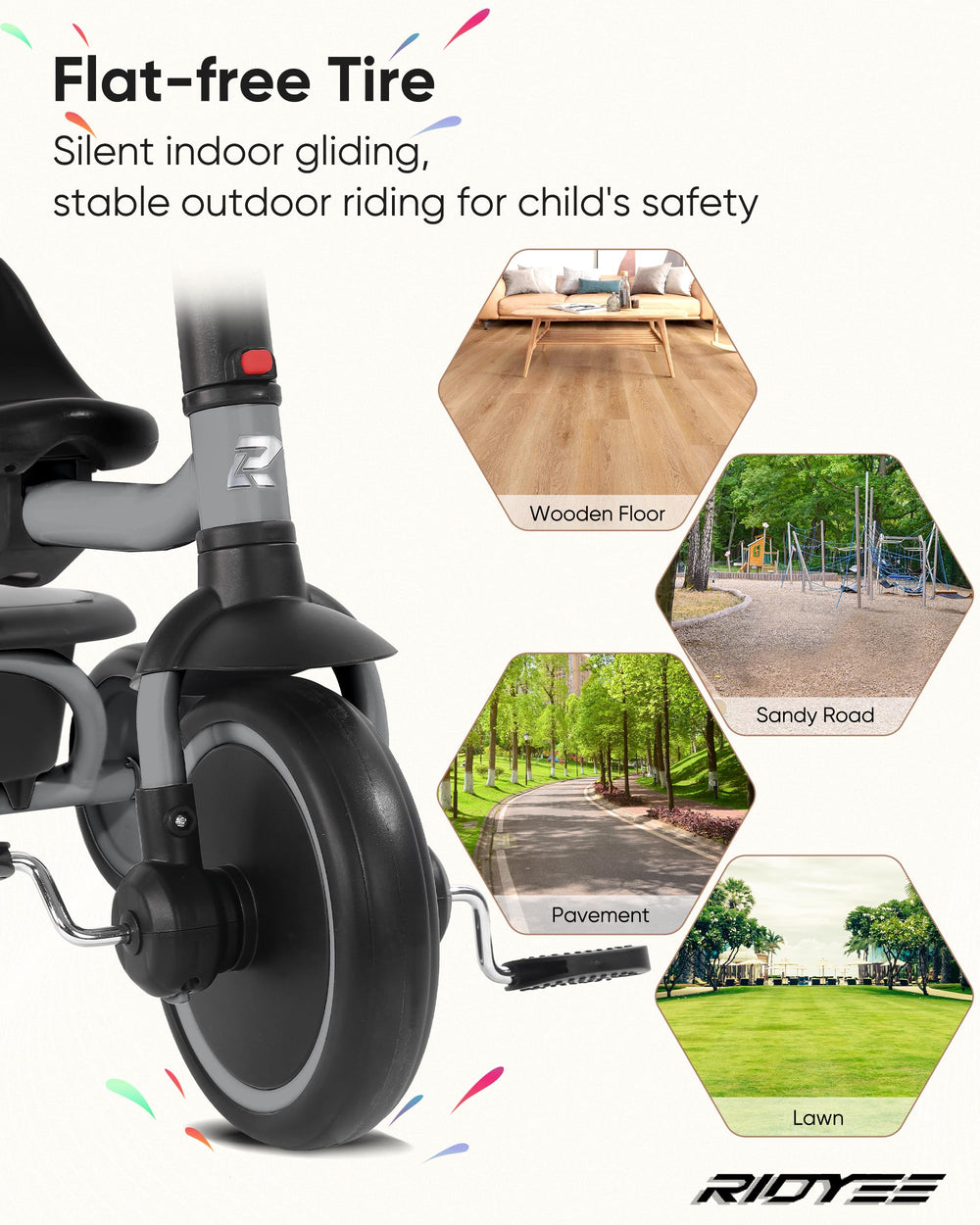RIDYEE toddler tricycle duck bell adds fun and easy signaling.