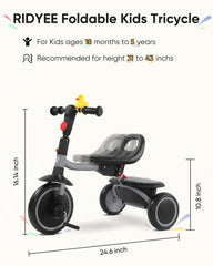 RIDYEE toddler tricycle foldable pedals simplify storage and setup.
