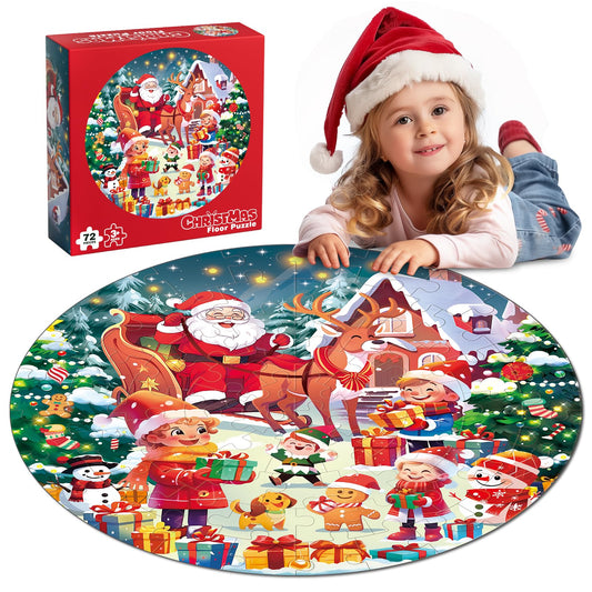 rifamee round Christmas floor puzzle with 72 shimmering pieces for focused play.