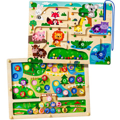 Rifamee Zoo Maze board front view shows colorful animals for letter matching.