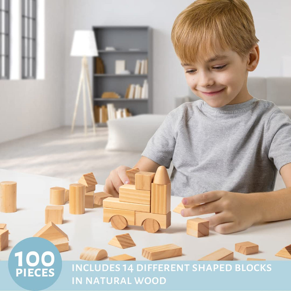 Right Track Toys wooden blocks display 14 shapes for open-ended play