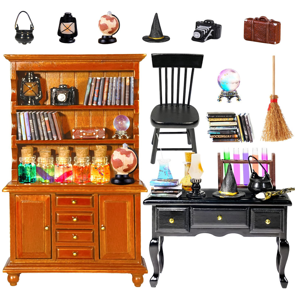 Rileryan mini bookshelf-desk-chair shows sturdy wood for a cozy diorama