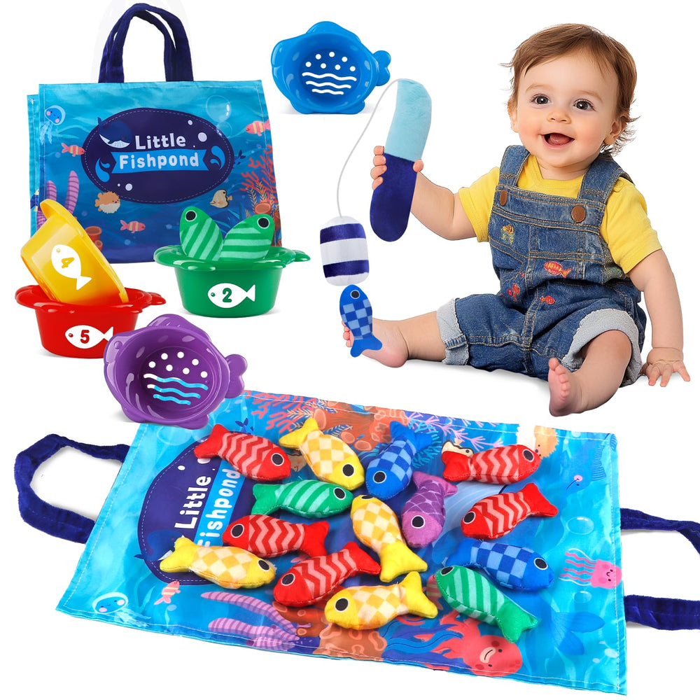 Rincalivestra fishing rod ready for toddler fishing play and fine motor practice.