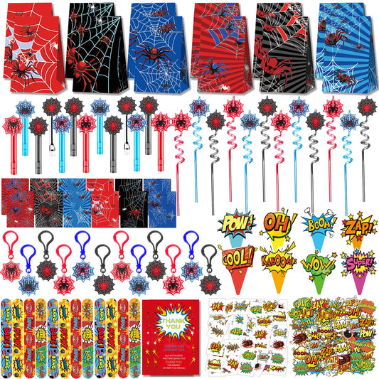 Rinfoeti 308Pcs spider-theme favor bags ready-to-gift for kids' birthdays
