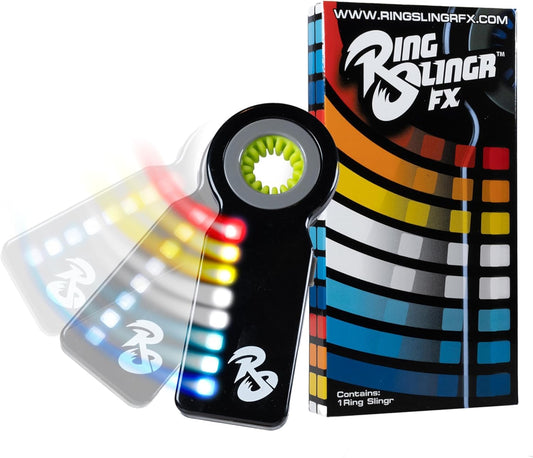 RingSlingr light-up spinner front view shows four LED patterns for dynamic attention