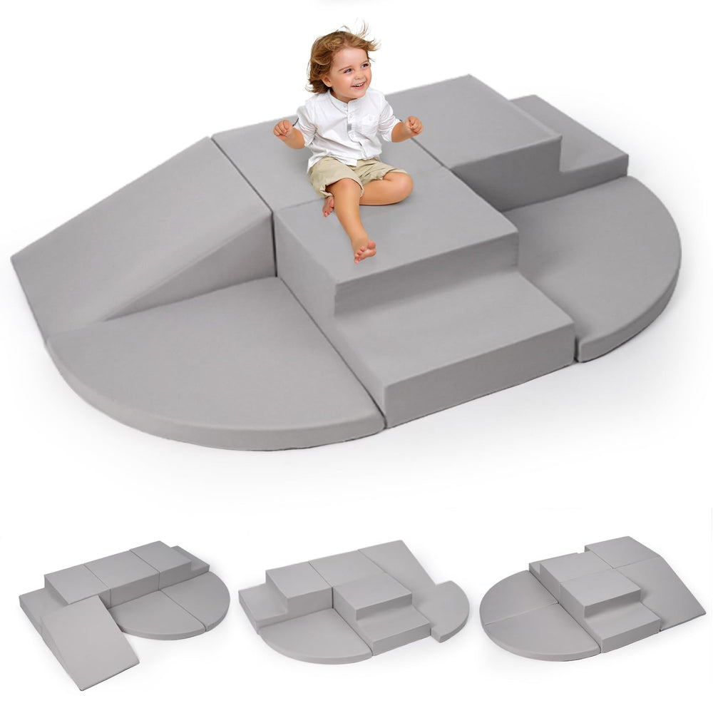 Rinnebbit 6-piece foam climbing blocks for toddlers offering safe indoor play and imaginative setups.