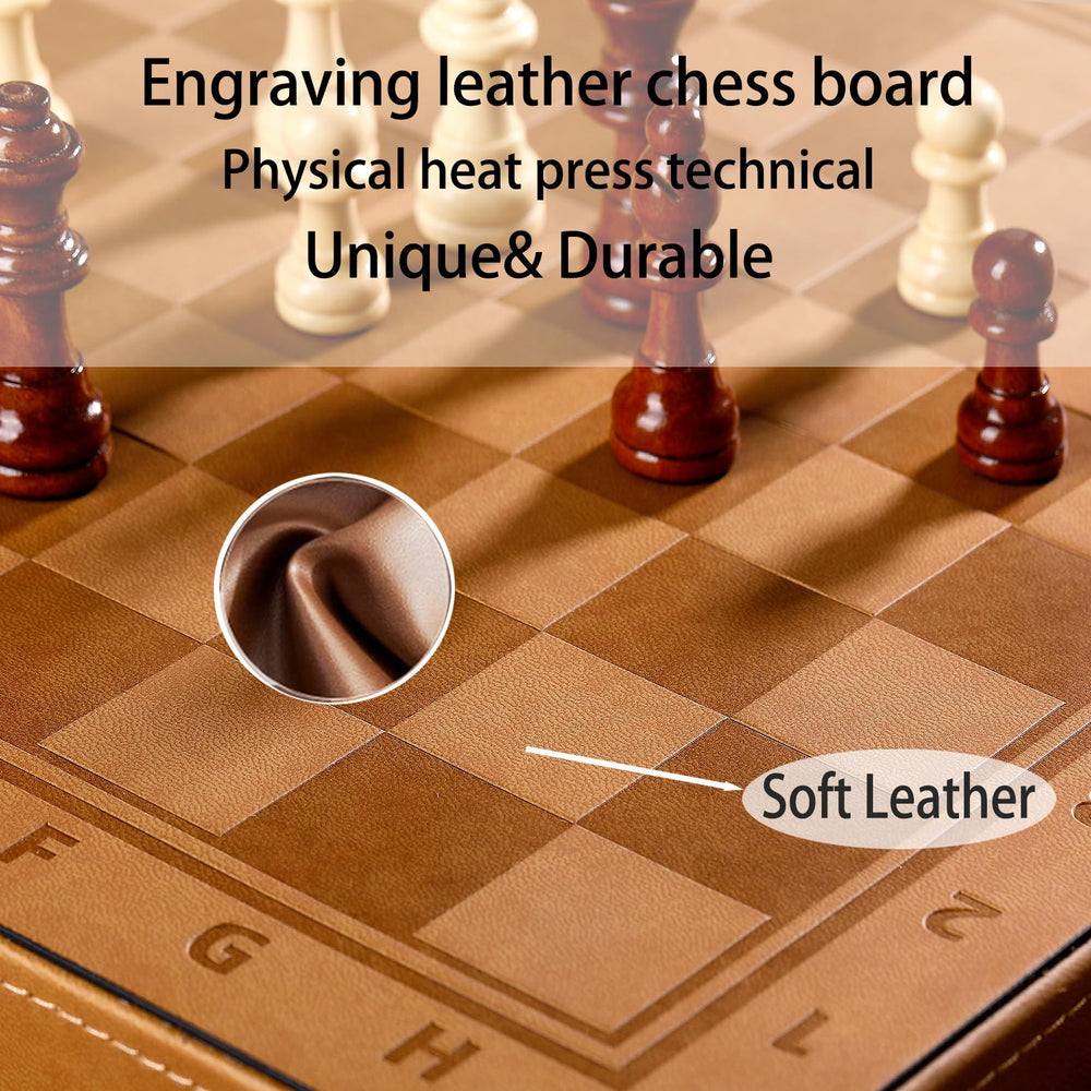 Rinten folding leather chess board for compact storage