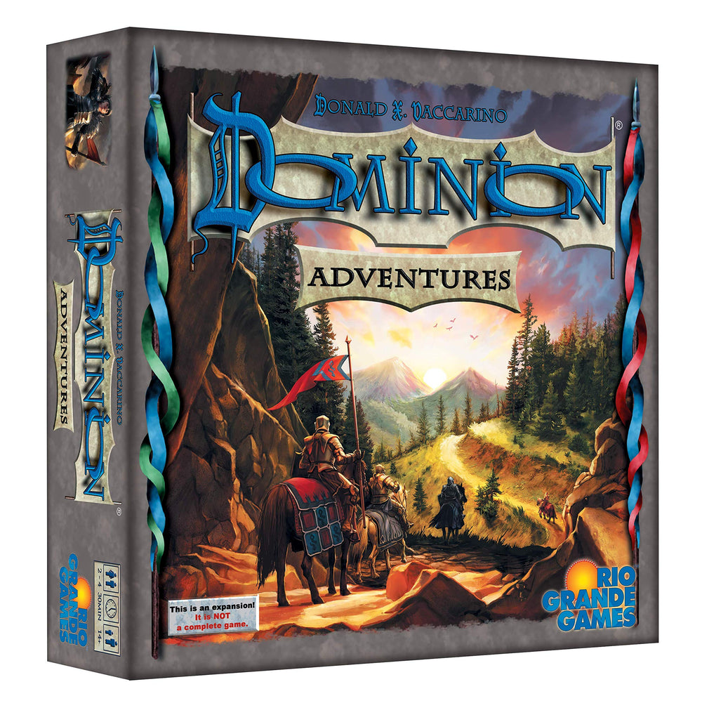 Rio Grande Games Dominion Adventures Game Gold cover art sparks adventurous game nights.
