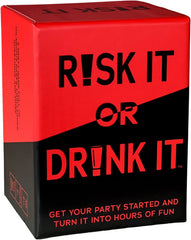 Risk It or Drink It card deck close-up with bold dares for lively game nights.