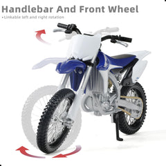 Risopen dirtbike toy rear view, crisp detailing for display.