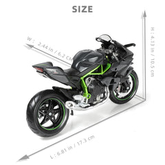 Risopen Kawasaki Ninja H2R 1:12 top view highlights sleek silhouette for display.