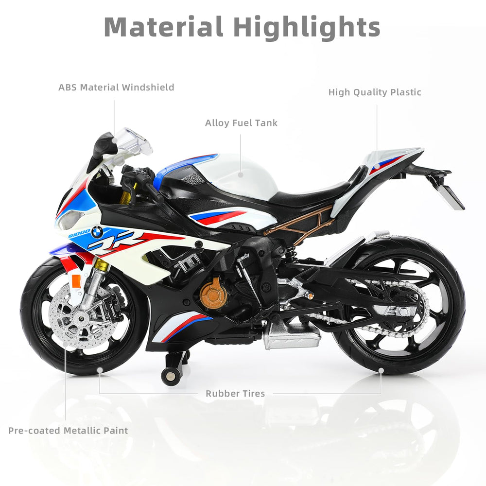Risopen S1000RR 1:12 die-cast handlebars show precise steering aesthetics.