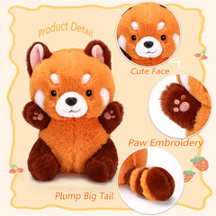 Riuhot red panda plush being hand-washed as care tip