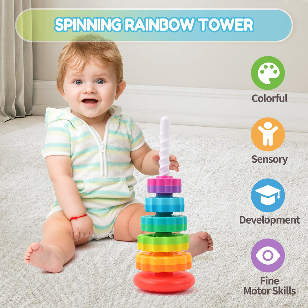 Riuja spinning toy in action demonstrates spin and stack play for endless learning