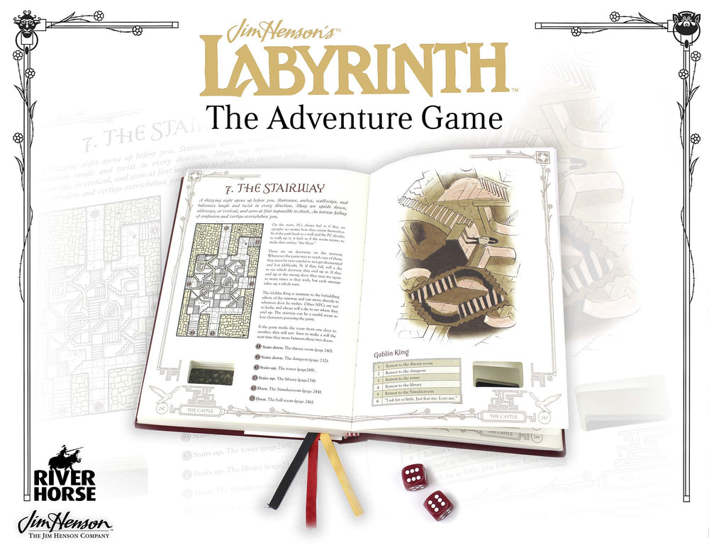 River Horse Labyrinth custom dice included for unique gameplay.
