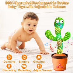 River Mill talking cactus toy mimics back and sings for interactive baby play.