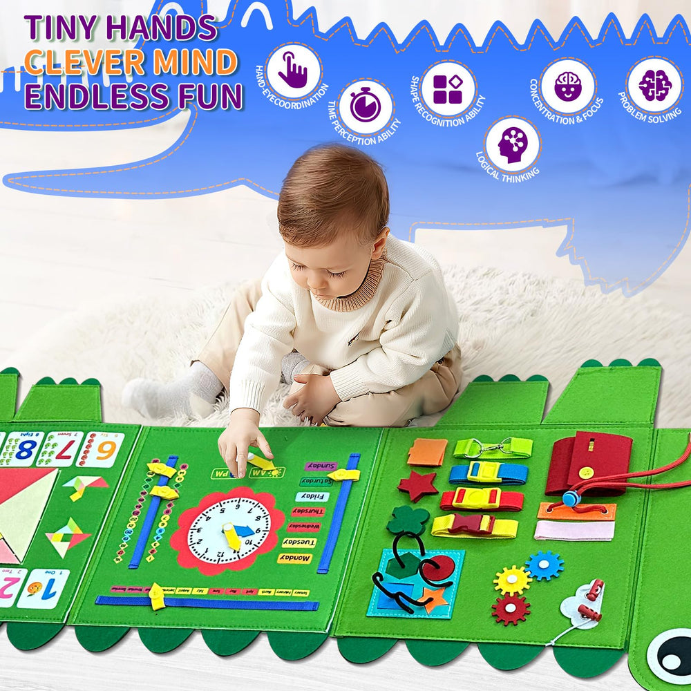 Rivibou Crocodile Foldable Busy Board zipper activity supports fine motor practice