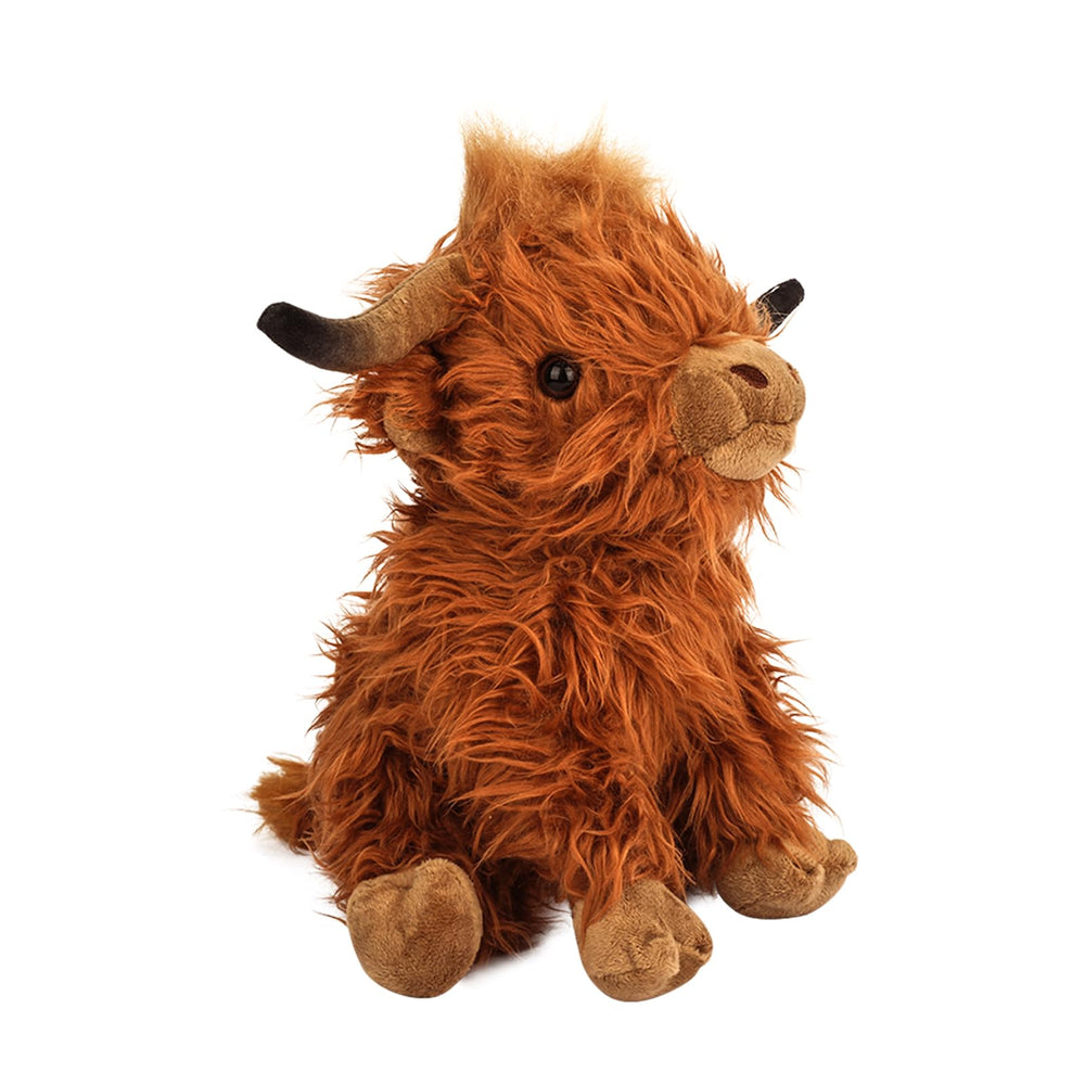 rivoeis Highland cow plush full body view highlighting stitched hooves