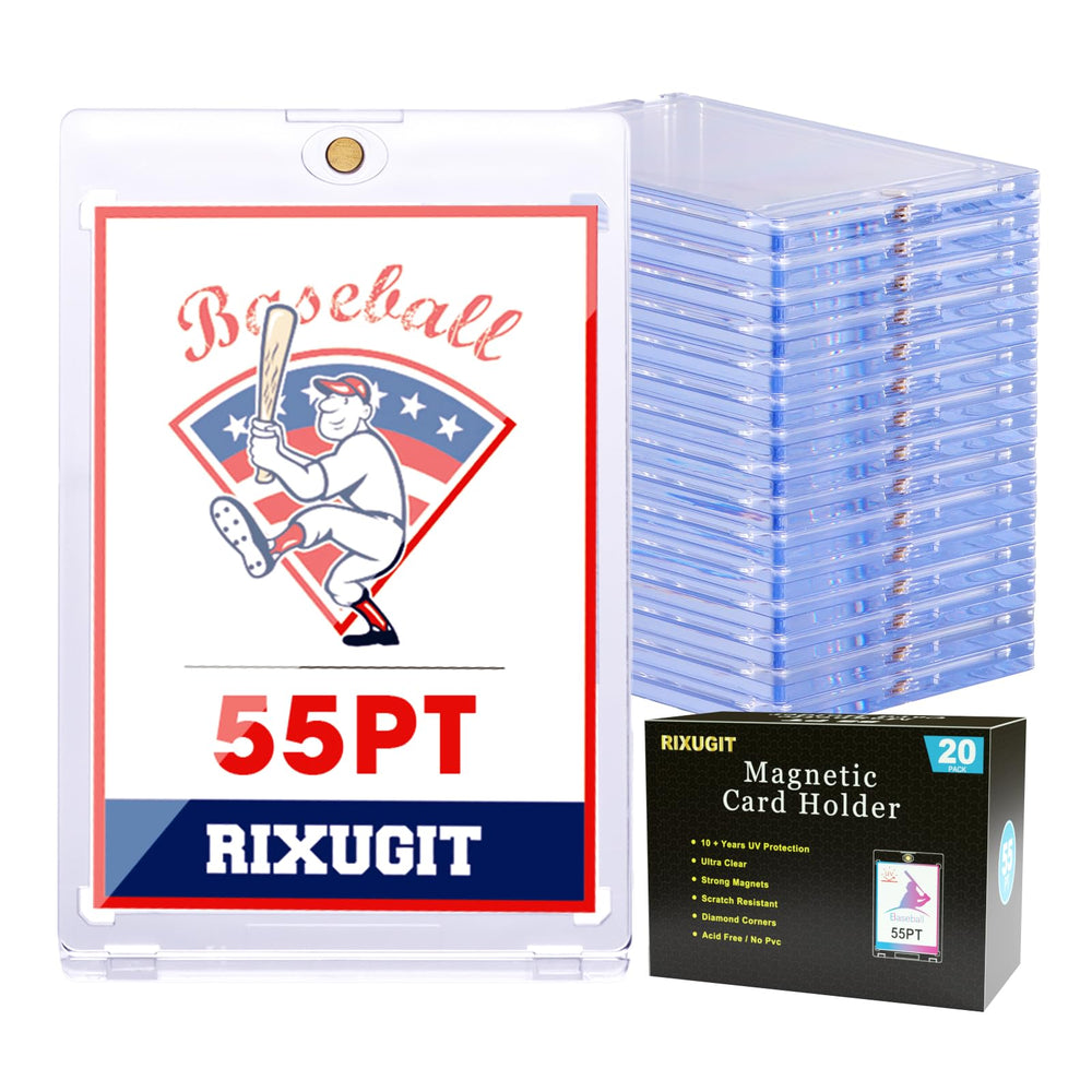RIXUGIT 55pt one-touch card holder front view with crystal-clear protection for trading cards