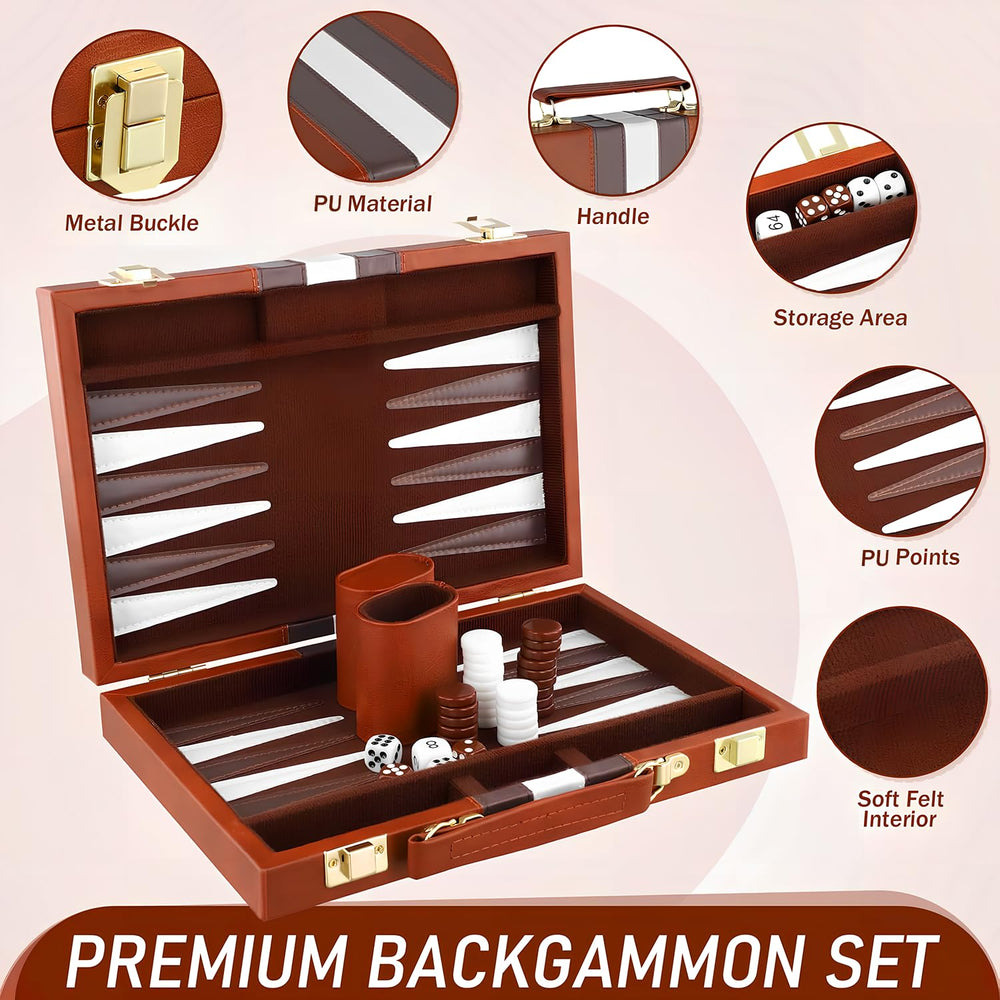 RIZENCE backgammon pieces and dice ready for instant setup.
