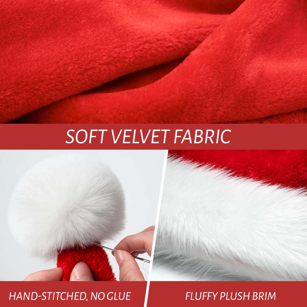 RJVW Santa Hat side view, soft plush lining for gentle warmth.