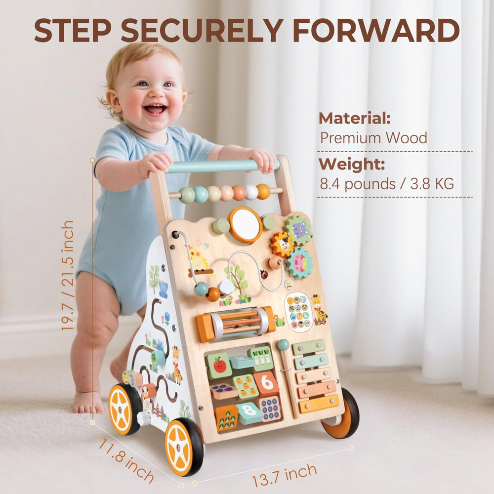 Rmischolar baby push walker storage rack showing toy carry-along feature