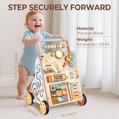 Rmischolar baby push walker storage rack showing toy carry-along feature