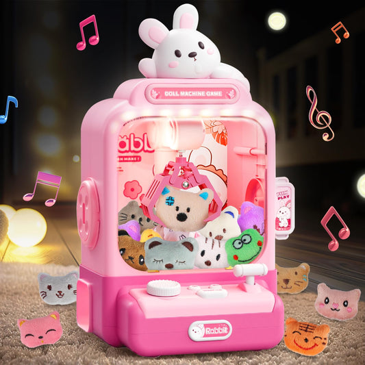 Rmischolar Bunny Claw Machine front view with glowing LEDs for interactive home play.