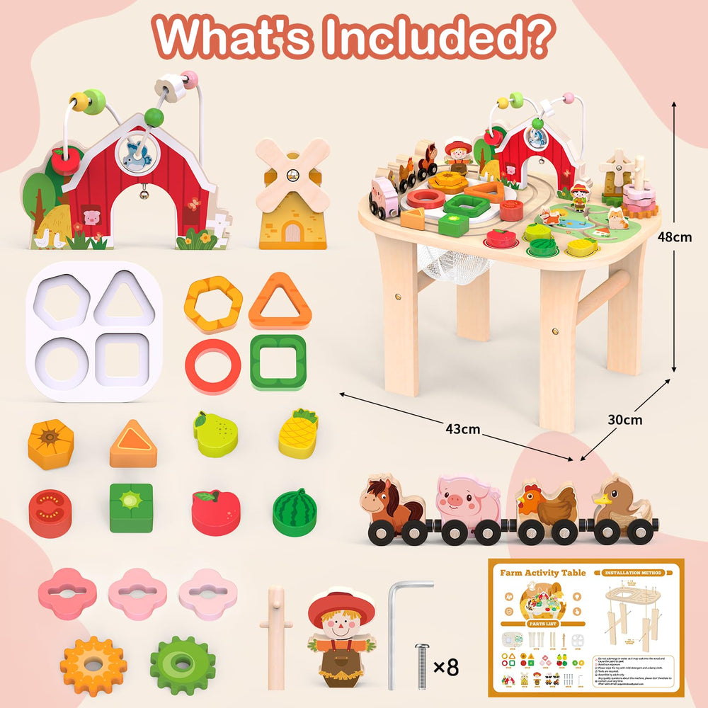 Rmischolar Farm Activity Table shape sorter promotes sorting skills.