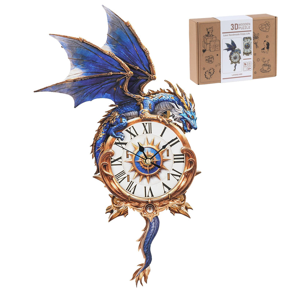 Rnfinewow blue dragon clock front view with roman numerals for stylish room decor.