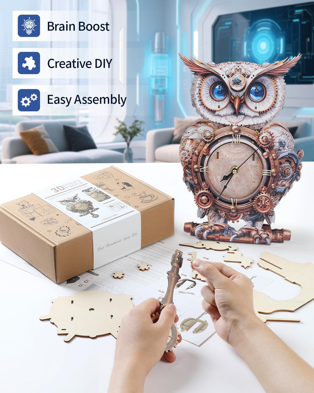 Rnfinewow owl clock pendulum detail showing motion and ambience