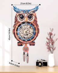 Rnfinewow Owl Clock puzzle pendulum detail highlighting moving parts