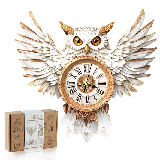 Rnfinewow snowy owl clock kit parts for easy assembly and decor.