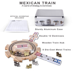 Die-cast metal train markers help players track trains clearly.