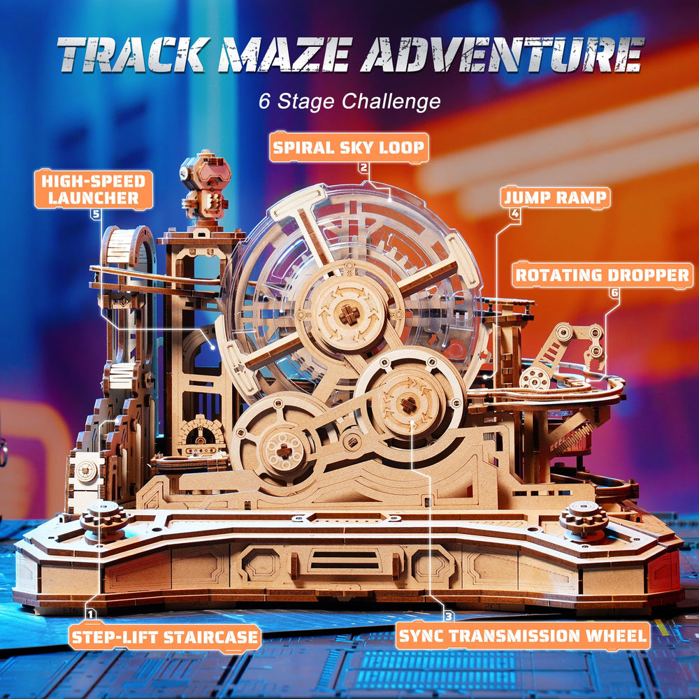 ROBOTIME 3D marble run five-track layers enables deeper puzzle exploration.