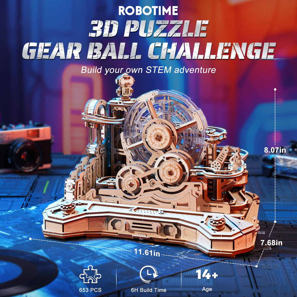 ROBOTIME 3D marble run six mechanisms core showcases varied motion for engaging play.