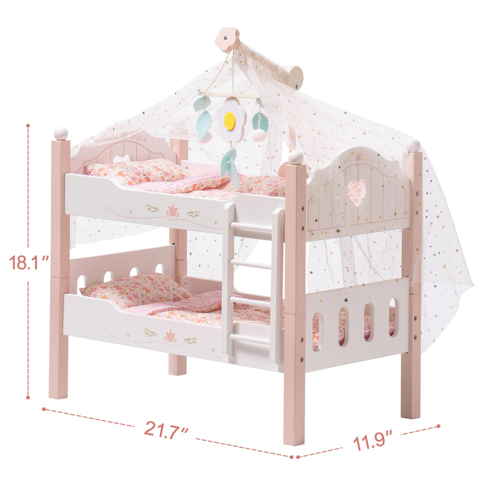 ROBOTIME bunk bed stackable design shows two levels for shared storytelling.