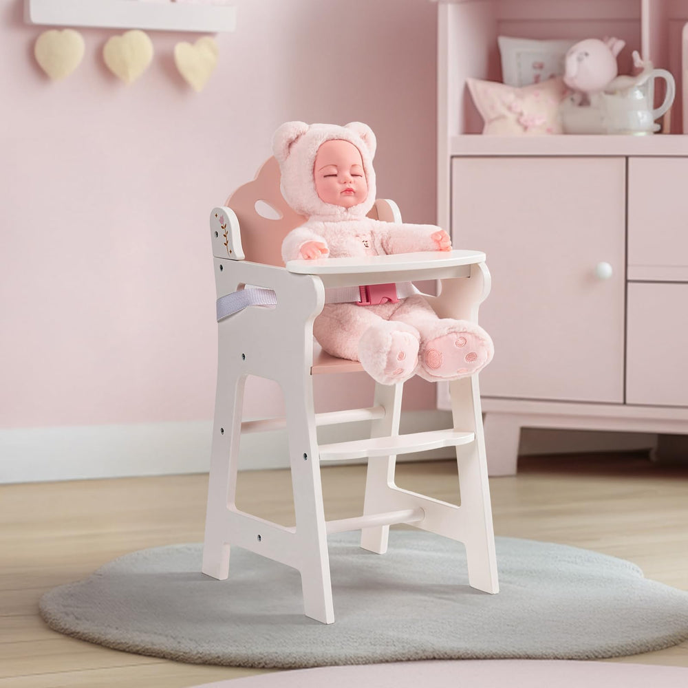 ROBOTIME Baby Doll High Chair easy-clean surface for quick maintenance.