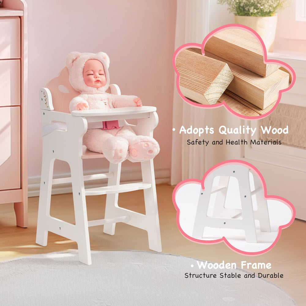 ROBOTIME Baby Doll High Chair footrest supports comfortable doll seating.