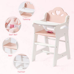 ROBOTIME Baby Doll High Chair safety belt keeps dolls securely seated.