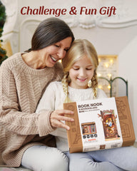 ROBOTIME Book Nook assembly guide shows a hands-on creative journey
