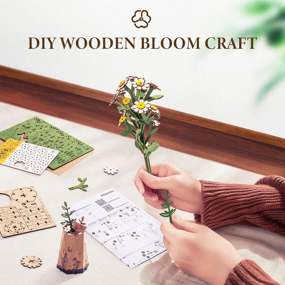 ROBOTIME chamomile wooden flower display bloom ready to brighten your space