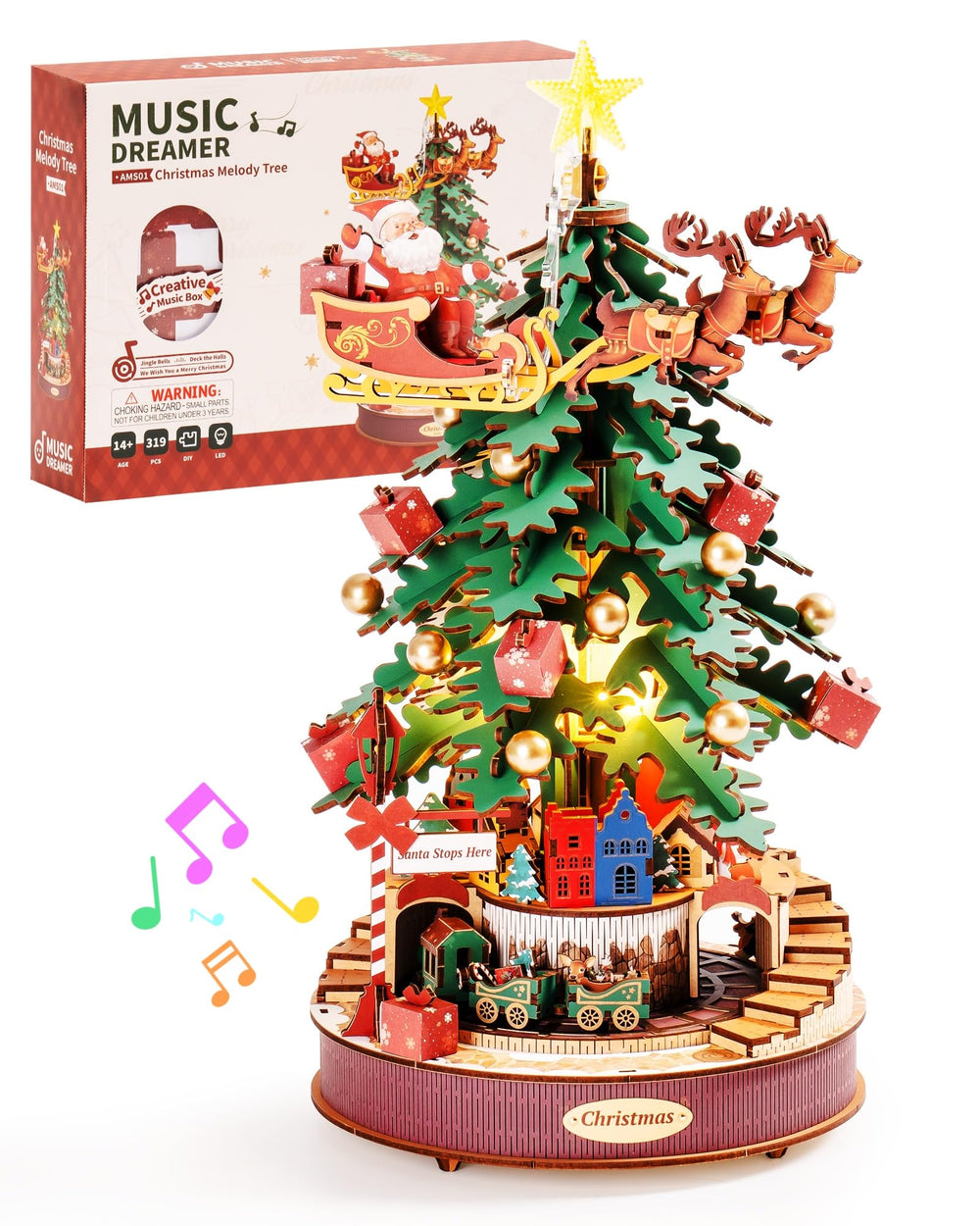 ROBOTIME Christmas Melody Tree puzzle showcases festive detail for memorable family decorating.