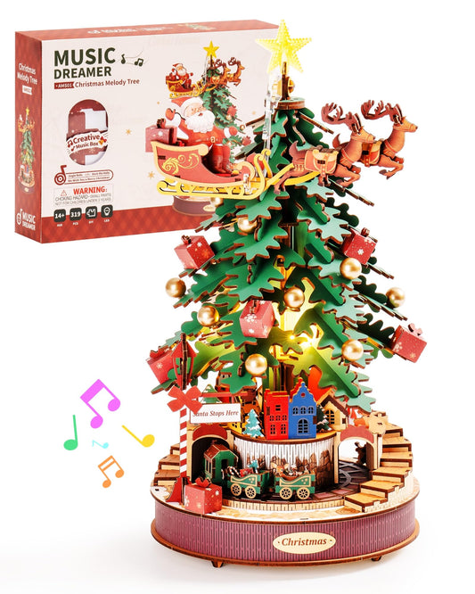 ROBOTIME Christmas Melody Tree puzzle showcases festive detail for memorable family decorating.