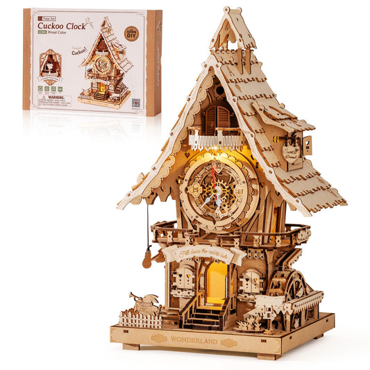 ROBOTIME cuckoo clock 3D puzzle assembly for adult builders.