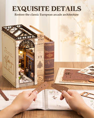 ROBOTIME DIY Book Nook open assembly area invites hands-on crafting.