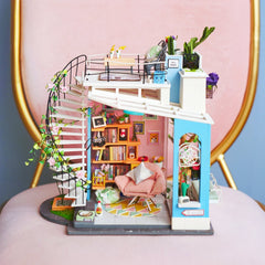 ROBOTIME dollhouse kit, room details, enhances intricate interior design.