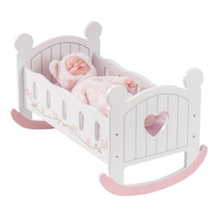 Robotime wooden doll cradle rocking white finish for gentle playtime.