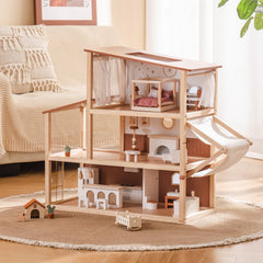 ROBOTIME dollhouse features a 3-story Bohemian design for imaginative play and storytelling